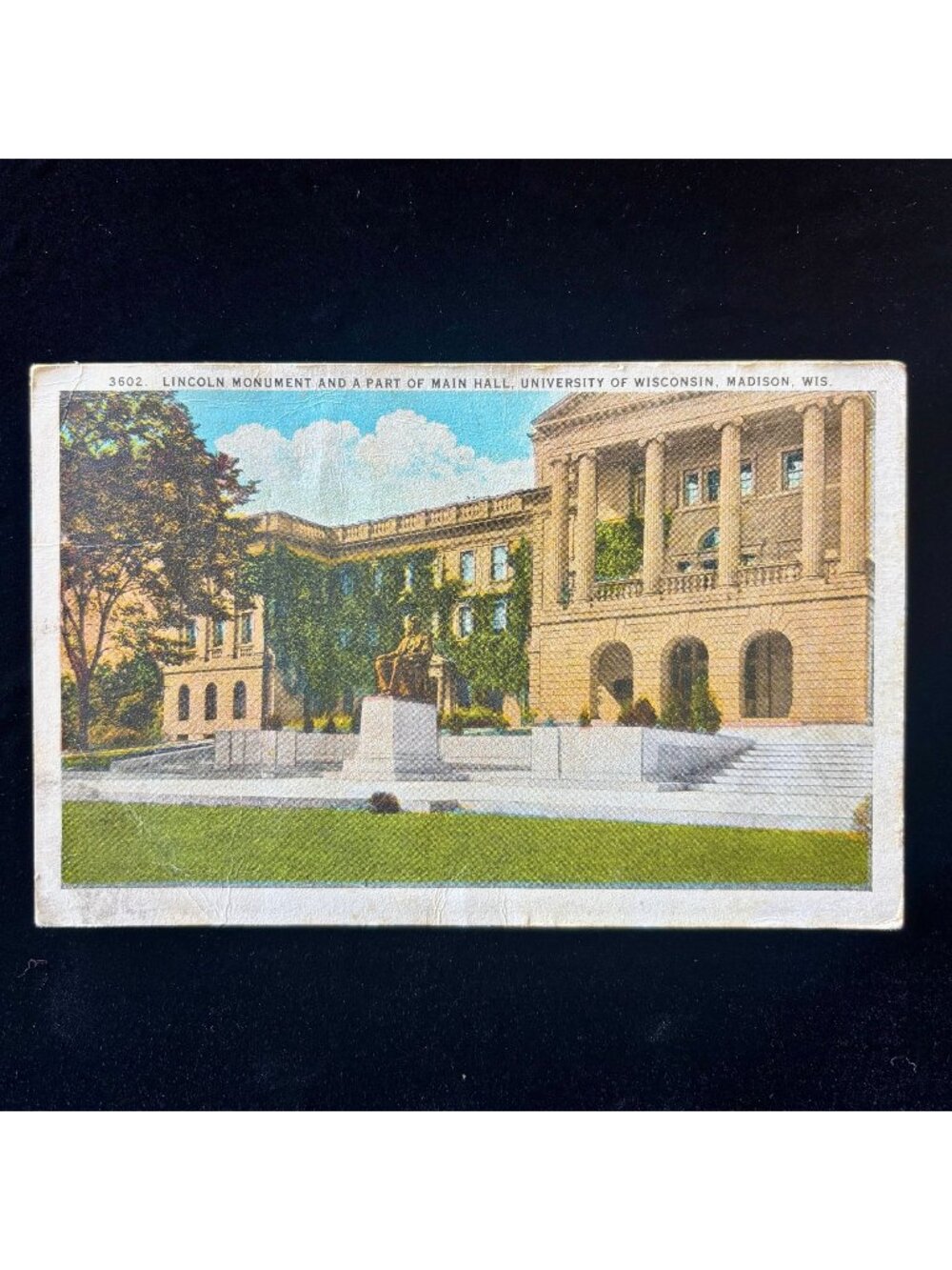 Antique Postcard 1925 Women Summer School UW Madison Bascom Hall Lincoln Statue